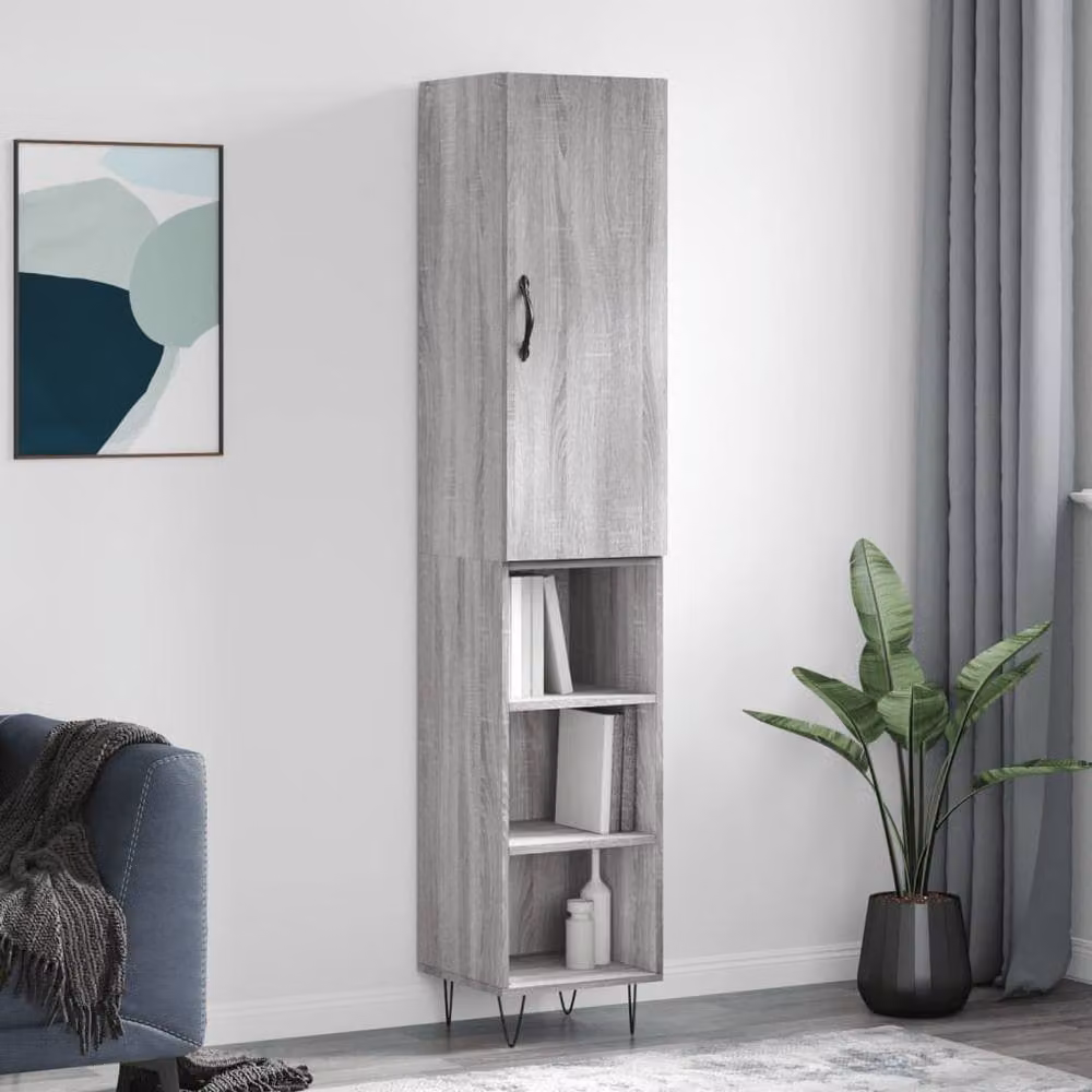 Berkfield Home Grey Sonoma Highboard with Hinged Doors and Internal Shelves, W/D/H: 34.5 x 34.0 x 180.0 cm – 2