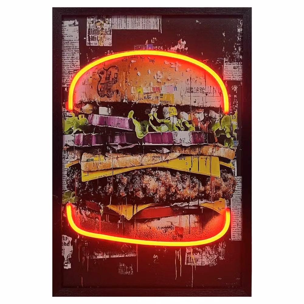 HOME LUXE INTERIOR Cheeseburger Neon LED Wall Art, Red, W/H: 60 x 40 cm – 4