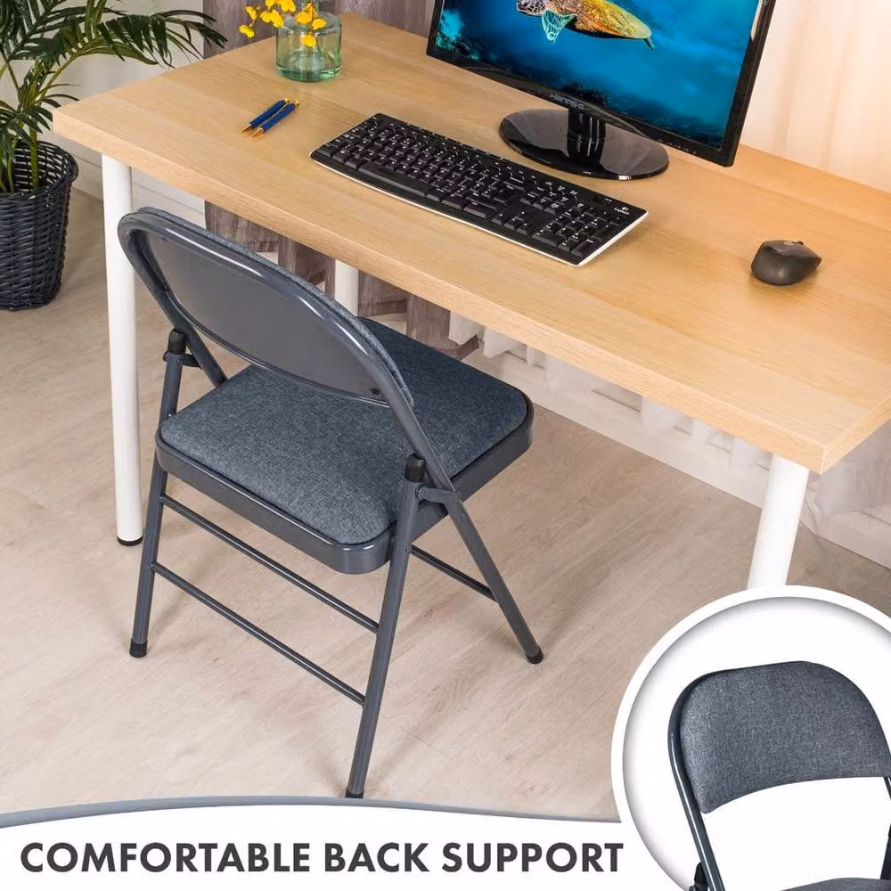 Kelvenix Dark Grey Folding Chairs with Padded Fabric Seats and Metal Frame – 4