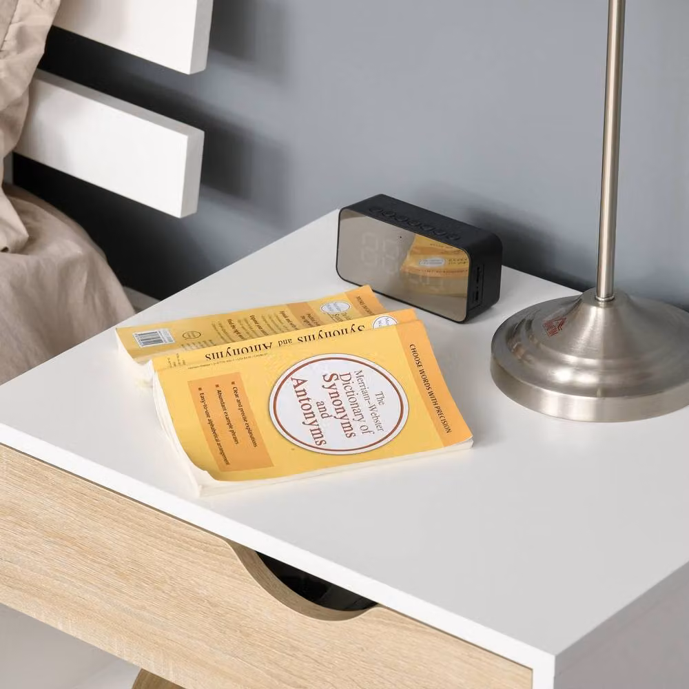 Wyld Haus Basuve Bedside Table with Drawer and Shelf in White and Light Oak – 4