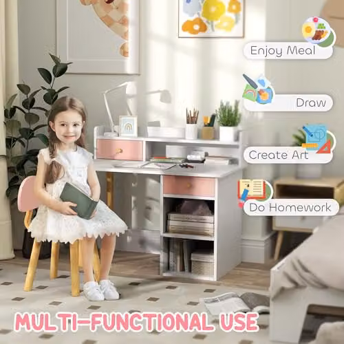 AIYAPLAY Kids Desk and Chair Set in Pink and White for Ages 3-6 Years – 2
