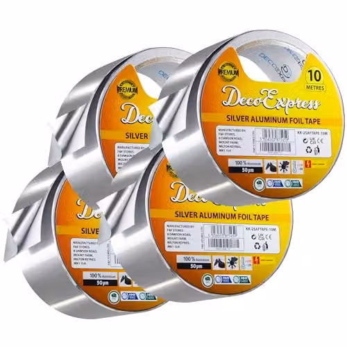 Deco Express Silver Aluminium Foil Insulation Tape, 4 Pack, W: 4.5 cm, L: 10 m – 1
