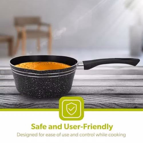 Royalford Non-Stick Multipurpose Saucepan with Pouring Spout, Black, Diameter: 18 cm – 9