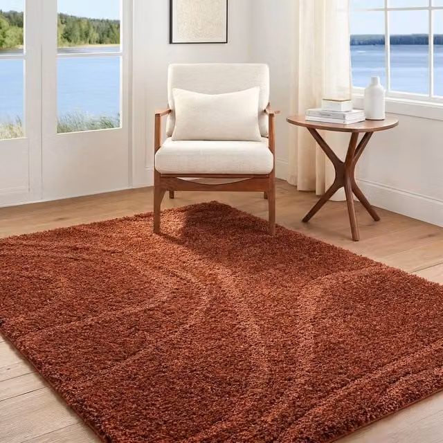 Livabliss Rodos Modern Soft Plush Pile Living Room Rug in Beige and Orange, W: 200 cm, D: 275 cm