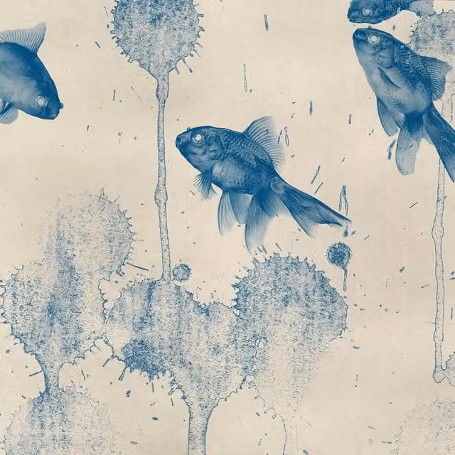 Blue Abstract Fish Wall Mural