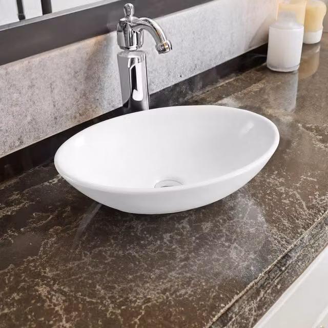 Limoge 7529 White Ceramic Oval Countertop Basin W/D/H: 52 x 32 x 14 cm
