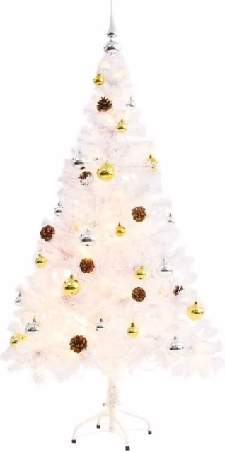 Berkfield Home Artificial Pre-lit White Christmas Tree with Baubles, Height: 150 cm – 1