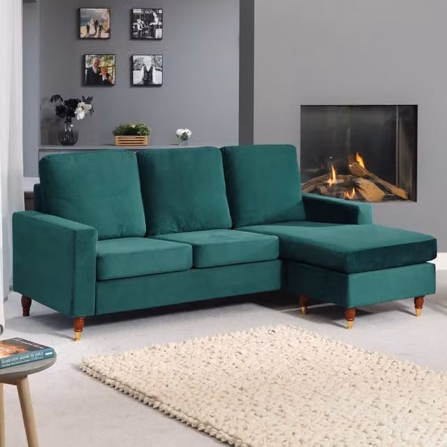Artemis Home Hendrick Reversible L-Shape Corner Sofa in Green Velvet