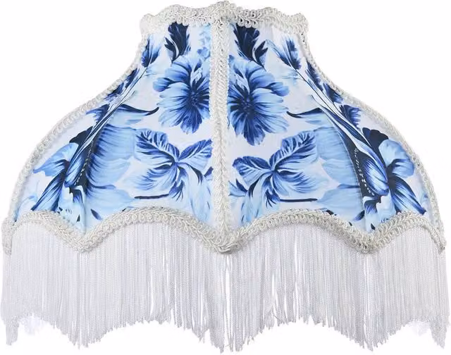 Happy Homewares Blue and White Floral Victorian Fabric Dome Lamp Shade