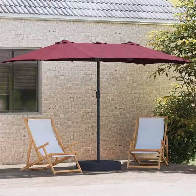 Berkfield Home Modern Folding Garden Parasol in Burgundy Red, W/D/H: 385 x 209 x 244 cm