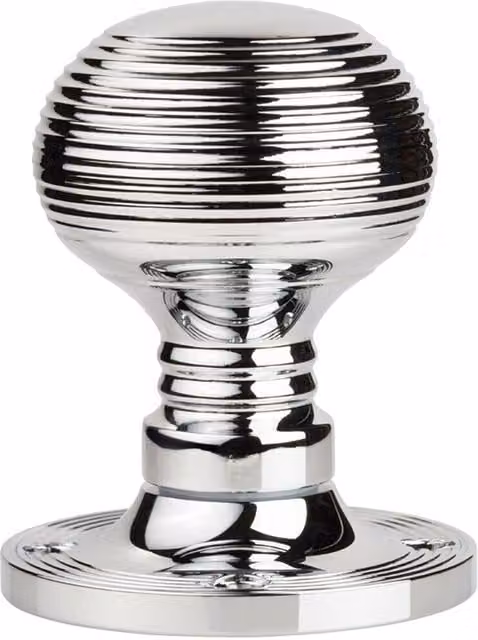 Loops Pair of Textured Rimmed Mortice Door Knobs with Beehive Handles in Chrome, 52mm Diameter