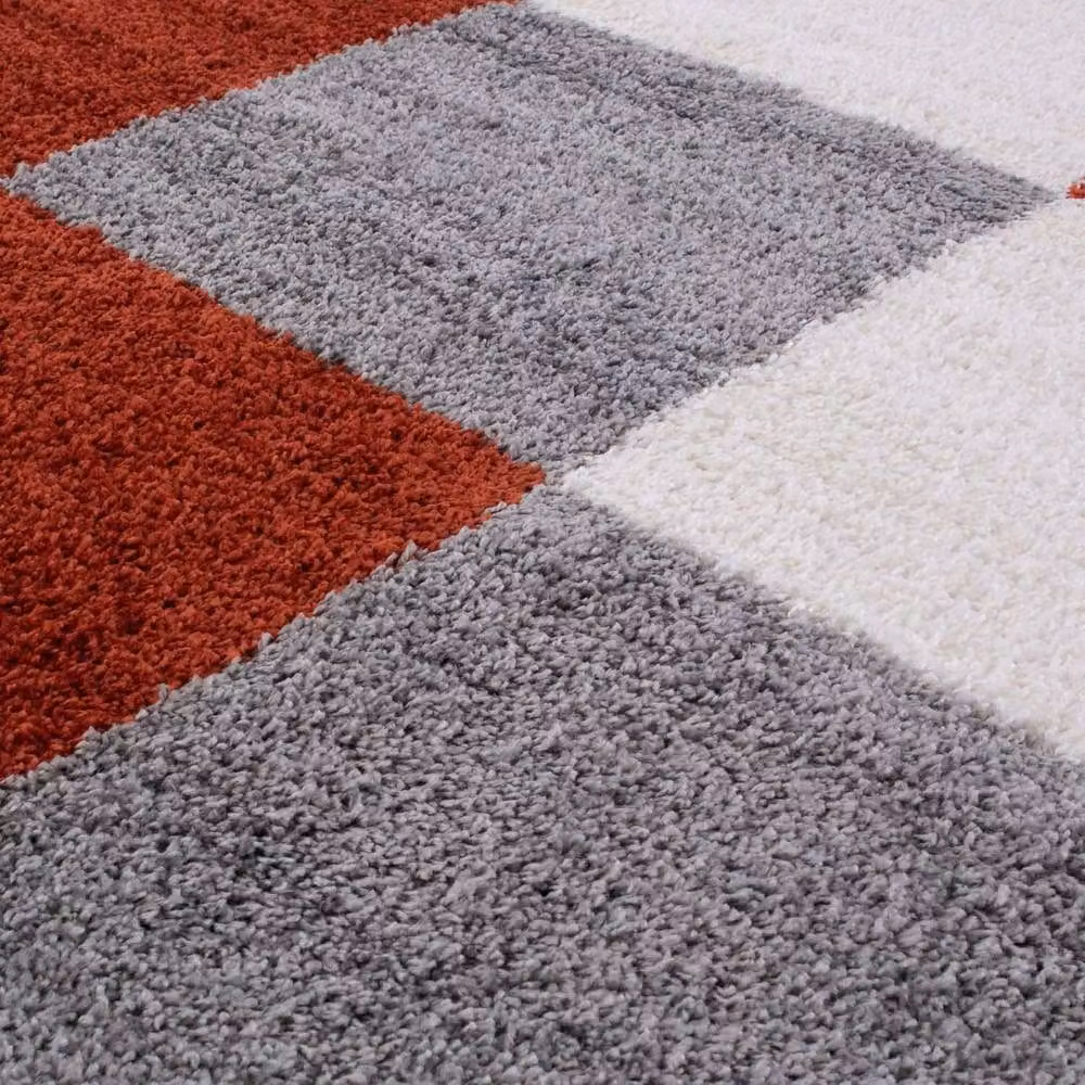 THE RUGS Soft Check High Pile Shaggy Rug for Living Room or Bedroom, Terracotta, W: 240 cm, D: 340 cm – 3