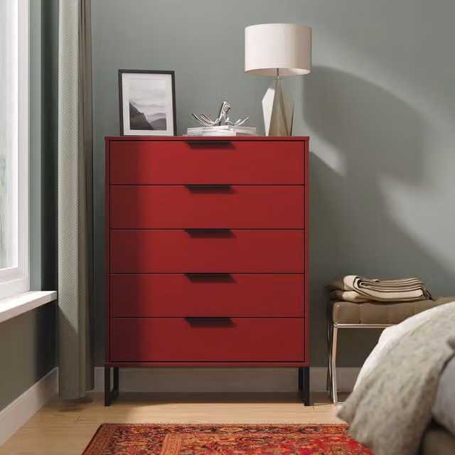 Ready Assembled 2 U Fuji 5 Drawer Chest in Red – 1