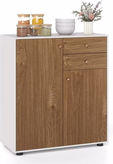 Gymax Rustic Brown Kitchen Cupboard Buffet Cabinet with Adjustable Shelves
