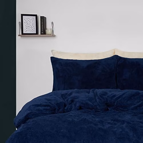 Brentfords Navy Blue Superking Teddy Fleece Duvet Cover Set with Pillowcases – 6