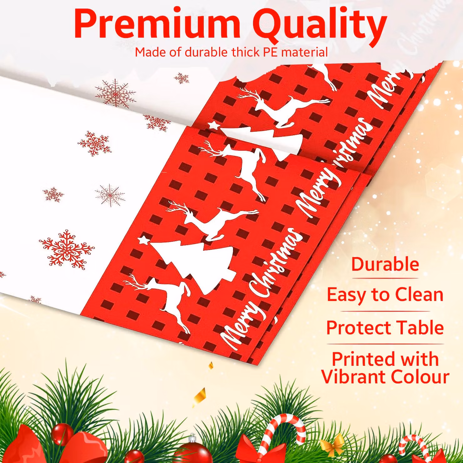 Neel Blue Red and White PVC Christmas Tablecloth, W: 137 cm, L: 274 cm – 3