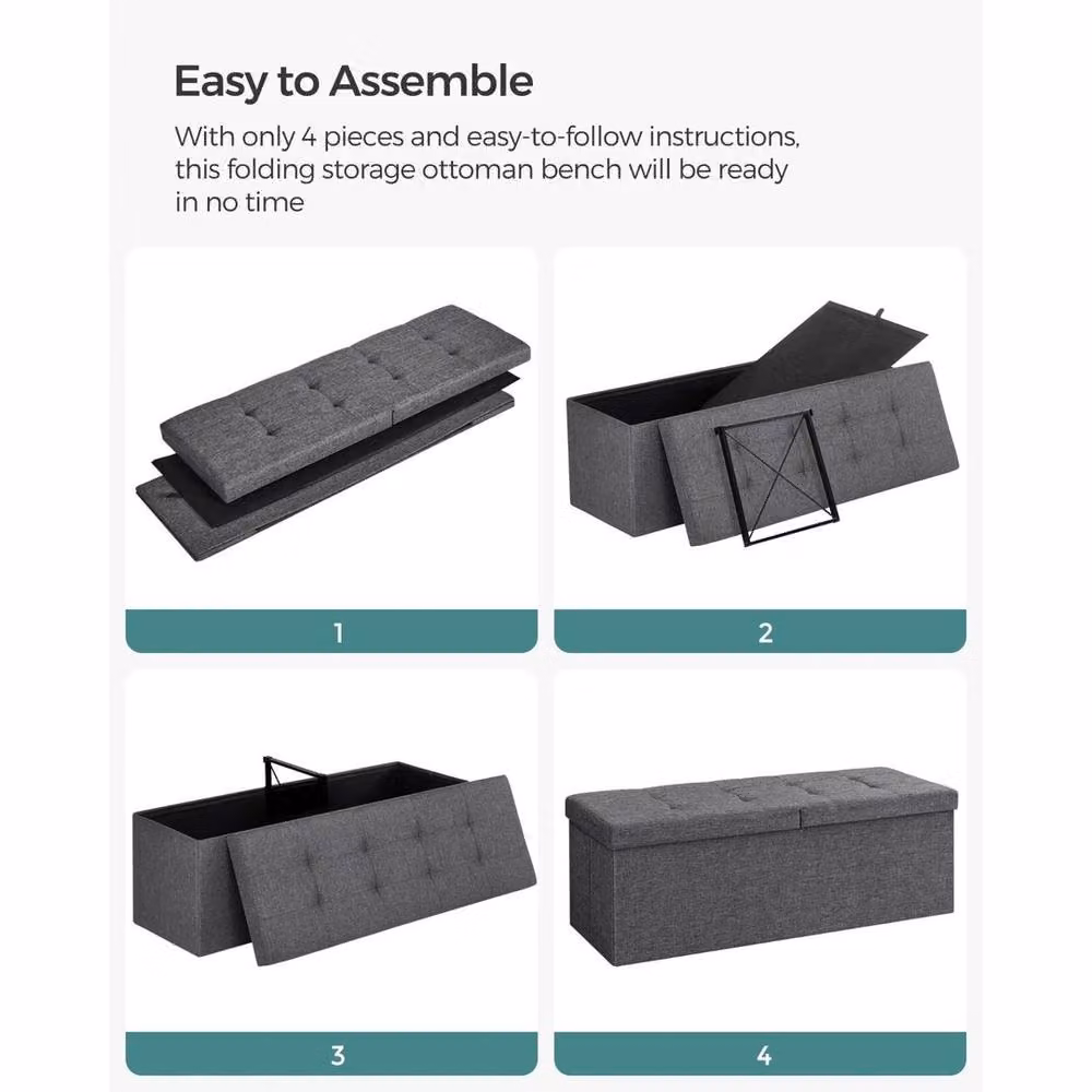 KORVIXA Grey Chesterfield Fabric Storage Ottoman, W/D/H: 100 x 100 x 38 cm – 2