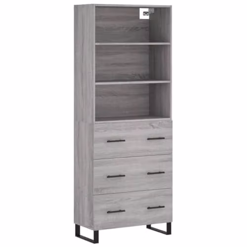 vidaXL Modern Grey Sonoma Highboard with Internal Shelves and Doors, W/D/H: 69.5 x 34 x 180 cm