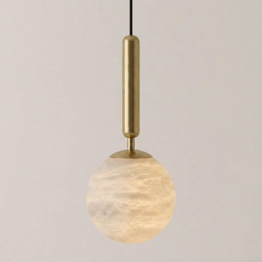 Araco Lumière Frozen Lucis Alabaster Pendant Light in White and Brass