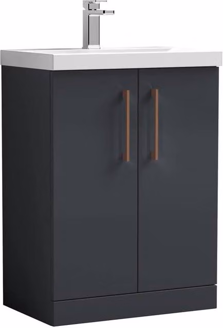 Balterley Modern Bathroom Vanity Unit with Basin and 2 Soft Close Doors, Grey, Width: 60 cm