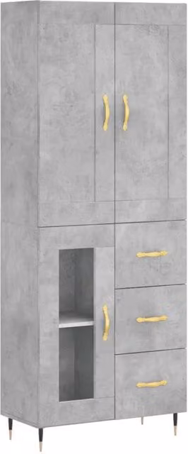 Berkfield Home Modern Highboard in Concrete Grey, W/D/H: 69.5 x 34 x 180 cm