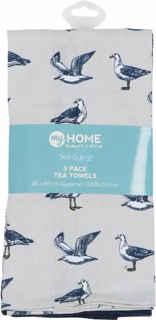 My Home Maritime Seagull Tea Towels, Blue, Pack of 3