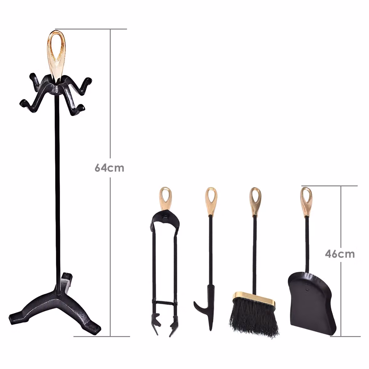 Costway 5 Piece Wrought Iron Fireplace Companion Set with Tongs and Shovel in Black – 2