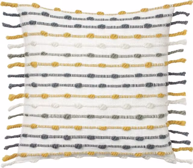 Make it a Home Dhadit Striped Knit Feather Rich Square Cushion in Ochre and Natural