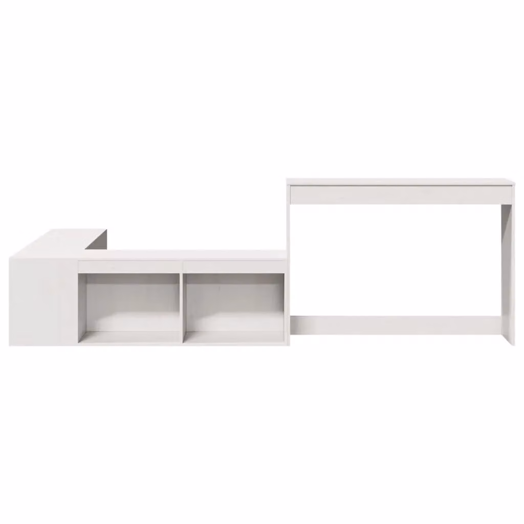 Berkfield Home White Rustic Solid Wood Pine Bedside Cabinet with Desk W/D/H: 122 x 232 x 75 cm