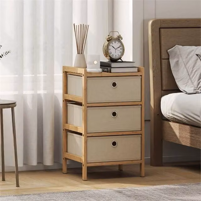 EONLION Brown 3-Drawer Bamboo Wood Chest of Drawers – 1