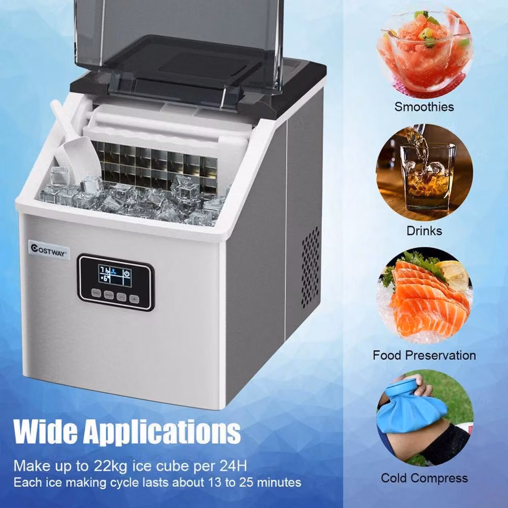Costway Portable Countertop Ice Maker with Digital LCD Display, Silver – 7