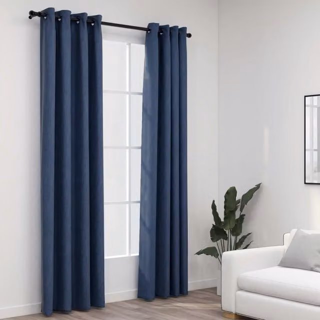 Berkfield Home Linen-Look Blue Blackout Curtains with Eyelets, 2 Pack, W: 140 cm, H: 225 cm