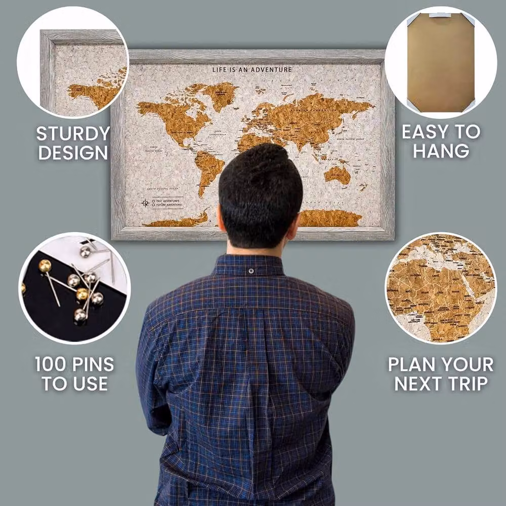 Fragranced Humour Cork World Map Travel Gift in Grey, W: 56.5 cm, H: 36.5 cm, D: 2 cm – 2