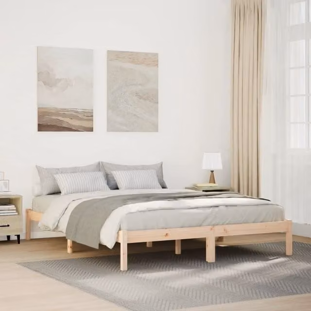Berkfield Home Extra Long Solid Wood Pine Bed Frame, Brown, W: 140 cm, L: 210 cm