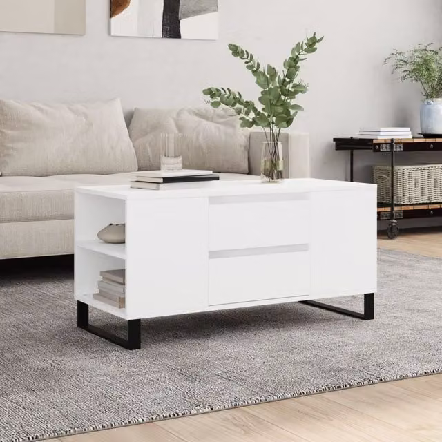 Berkfield Home Modern White Coffee Table, W: 102 cm, D: 44.5 cm, H: 50 cm – 1