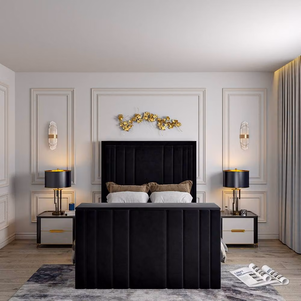 KDMD Artlebeck Bespoke Upholstered Soft Velvet Single Bed Frame in Black, W/D/H: 90 x 200 x 152 cm – 6