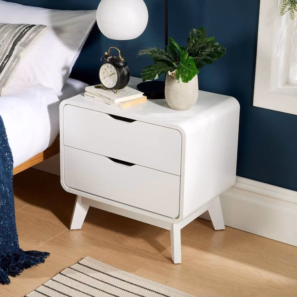 Home Source 2 Drawer Scandinavian Style Bedside Table in White – 2