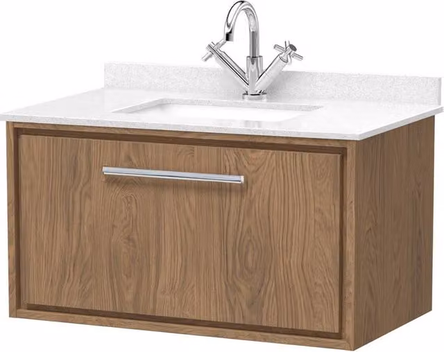 Balterley Longnor 1 Drawer Wall Hung Vanity Basin Unit, Antique Oak, Brown, Width: 80 cm