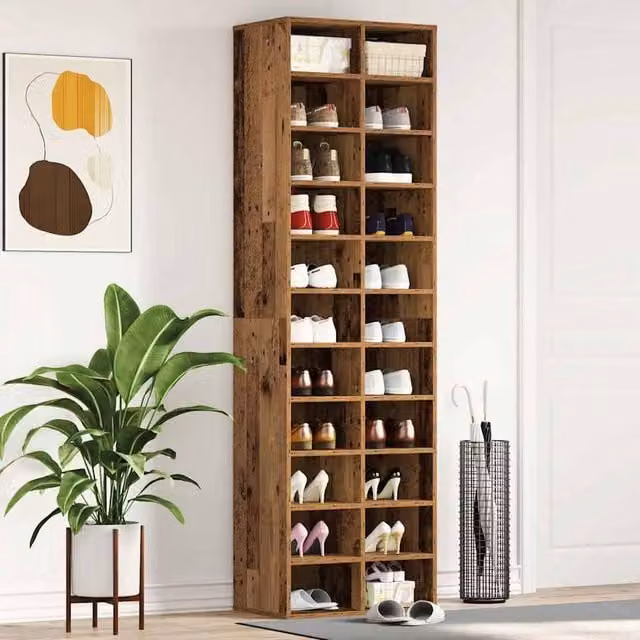 Berkfield Home Rustic Shoe Cabinet in Brown, W/D/H: 54 x 34 x 183 cm