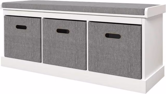 Havendro Modern Shoe Storage Bench with Grey Fabric Seat