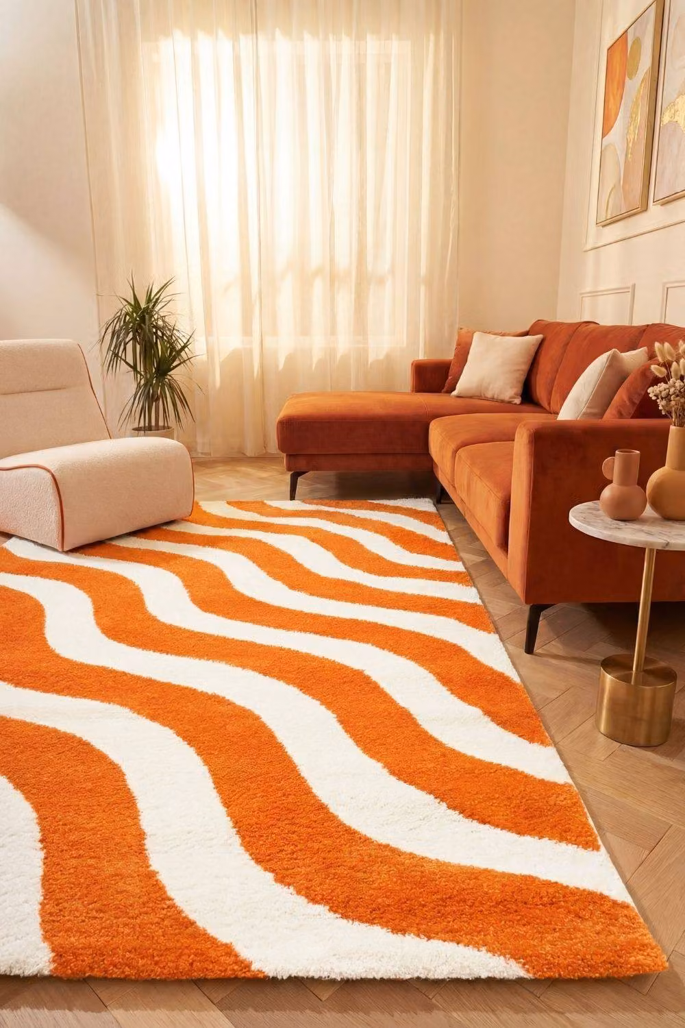 THE RUGS Joli Wavy Soft and Dense Pile Orange Living Room and Bedroom Rug, W: 160 cm, D: 230 cm – 3