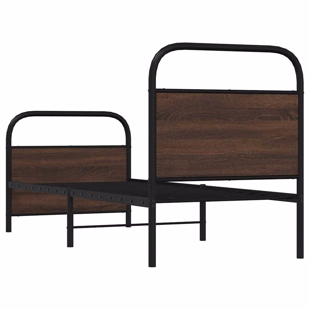 Berkfield Home Small Single Bed Frame in Brown Oak Wood and Metal, W: 75 cm, L: 190 cm – 5
