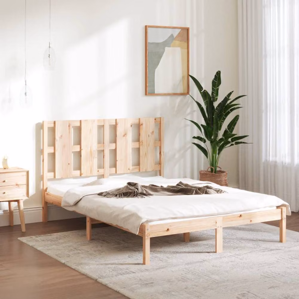 Berkfield Home Beautiful Solid Wood Pine Bed Frame, Beige, W: 140 cm, D: 190 cm – 2