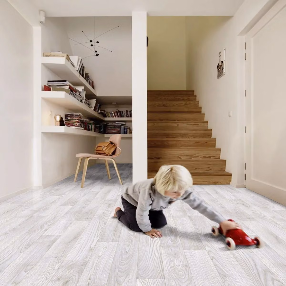 Vinyl Flooring UK Silver Wood Effect Foam Backed Vinyl Flooring Sheet in Grey, W: 400 cm, D: 700 cm – 2