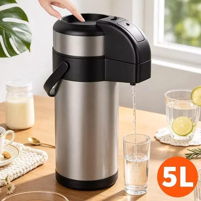 Flavora 5l Stainless Steel Pump Action Vacuum Airpot in Grey