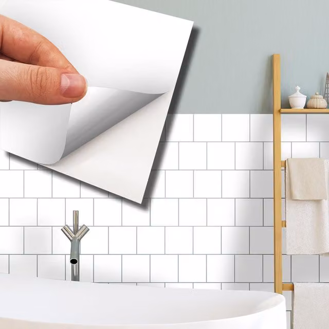 Walplus Metallic Geometric Square Adhesive Wall Tile Stickers in White