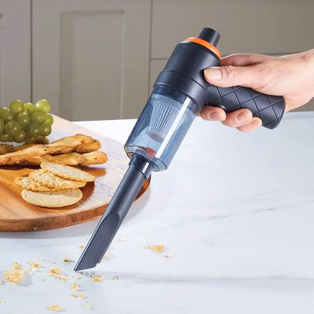Clarsen Cordless Handheld Vacuum with 2-in-1 Blow and Suction Function, Multicolour Black and Orange, 0.1 l – 1