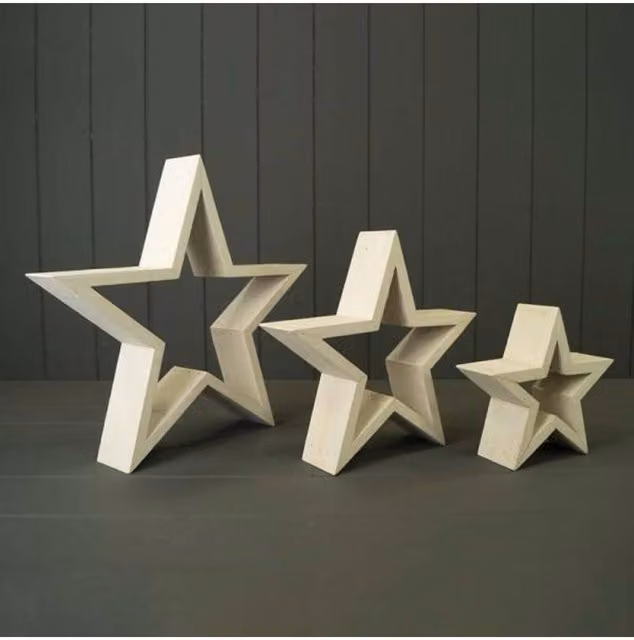 KDMD Set of Three Rustic Off-White Wooden Christmas Stars – 1