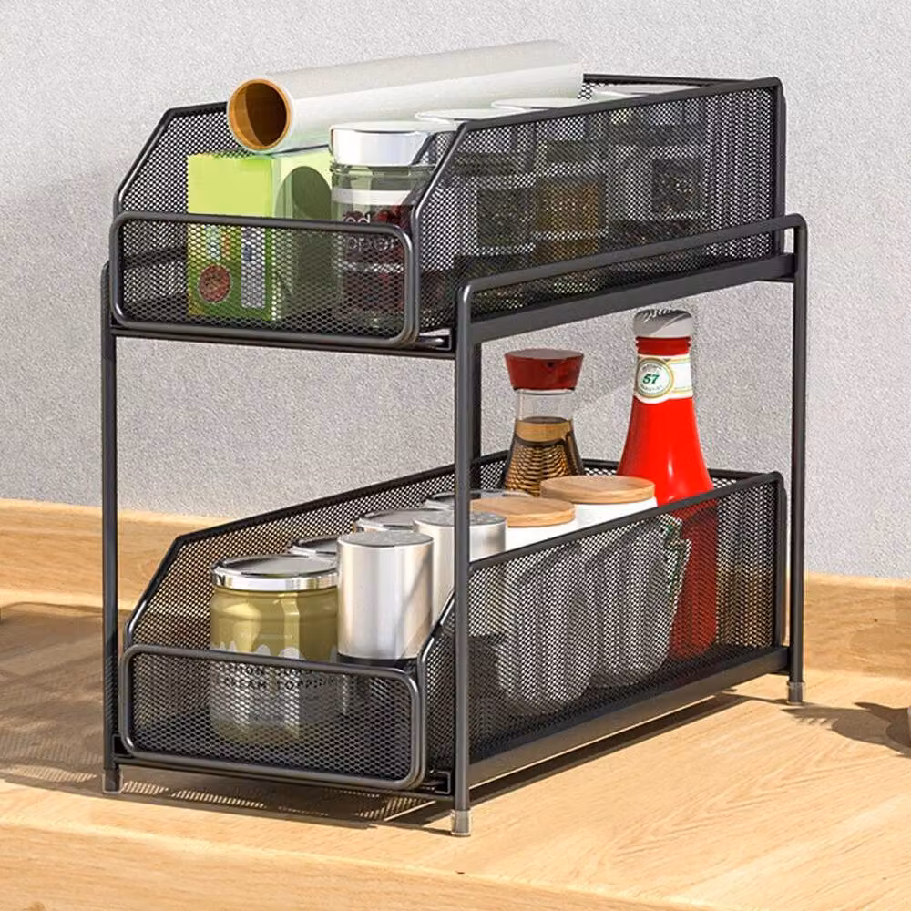 VOGREX Pull Out Under Sink Storage Organiser Rack with Baskets, Black – 2