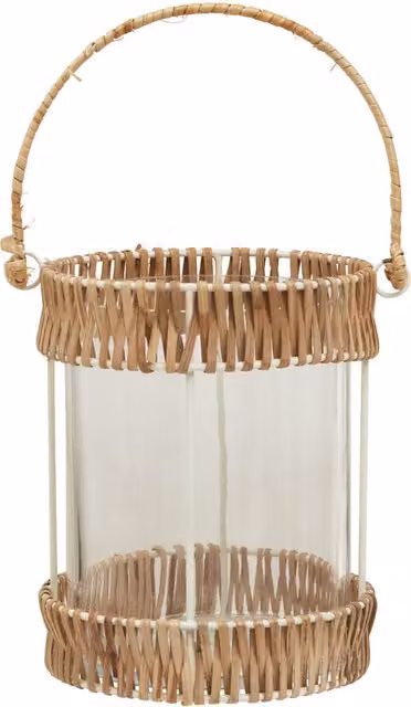 Orsina Natural Rattan Small Lantern in White and Transparent